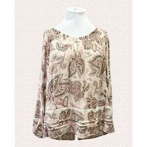 Zac & Rachel Women’s Paisley Floral Crochet Trim Blouse Size M Light Pink